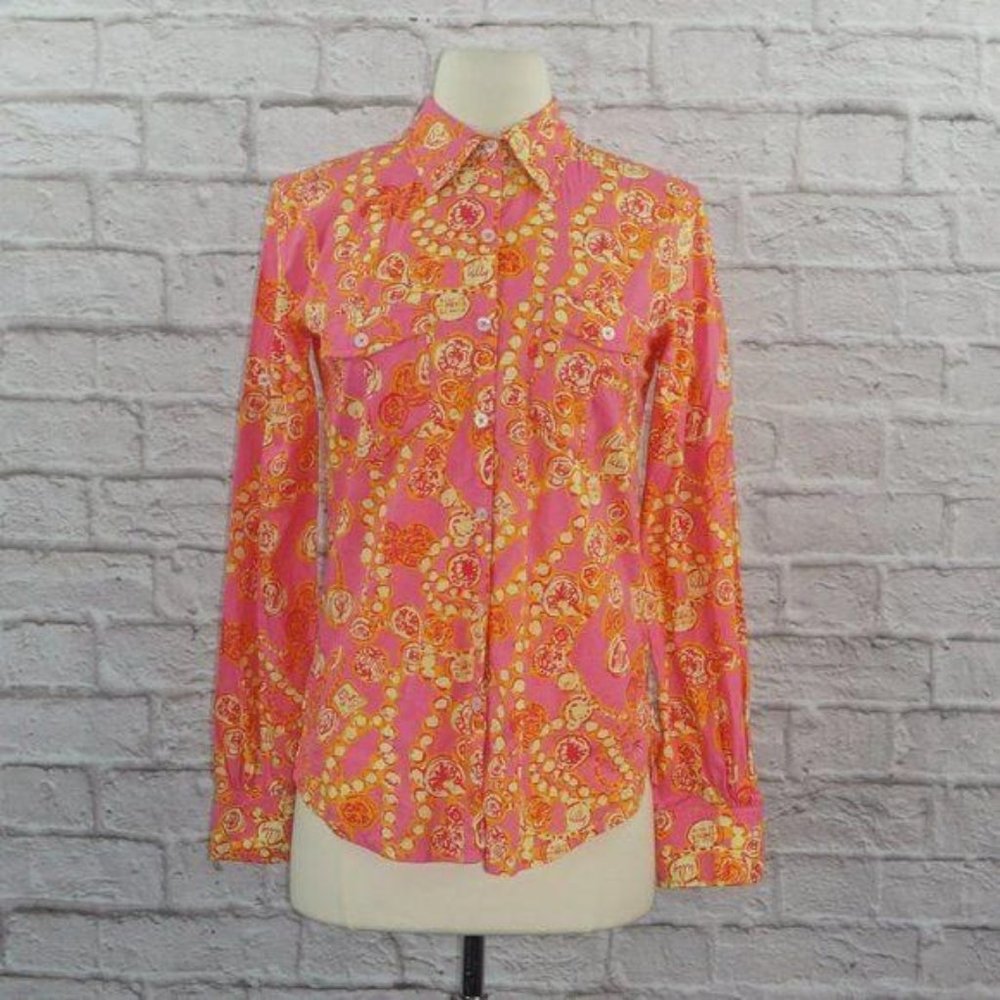 Lilly Pulitzer Pink Orange Print Button Down Top